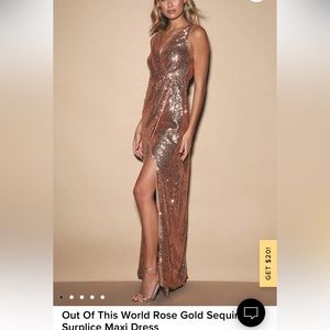 Lulus Out Of This World Rose Gold Sequin Surplice Maxi Dress